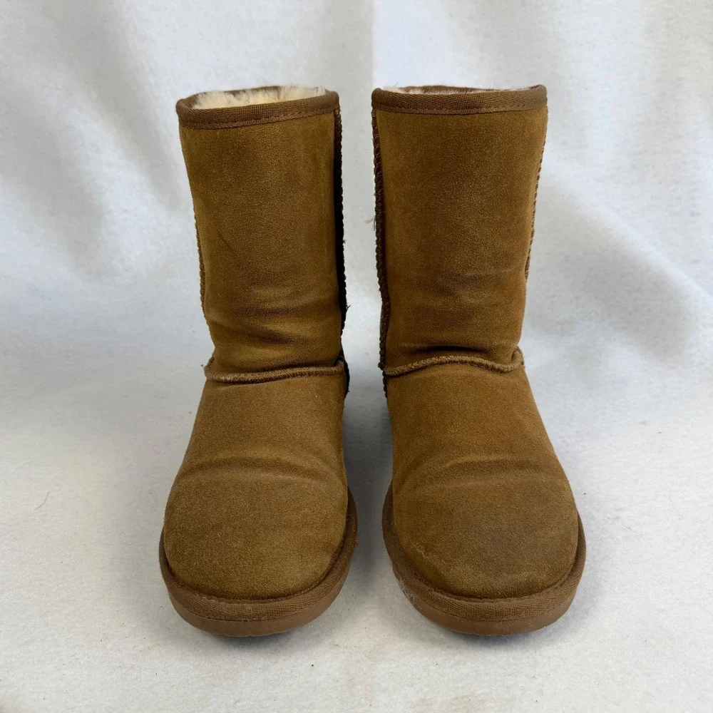 Minnetonka‎ Suede Sheepskin Lined Boots Brown Moc Toe Womens Size 6 Winter Cozy